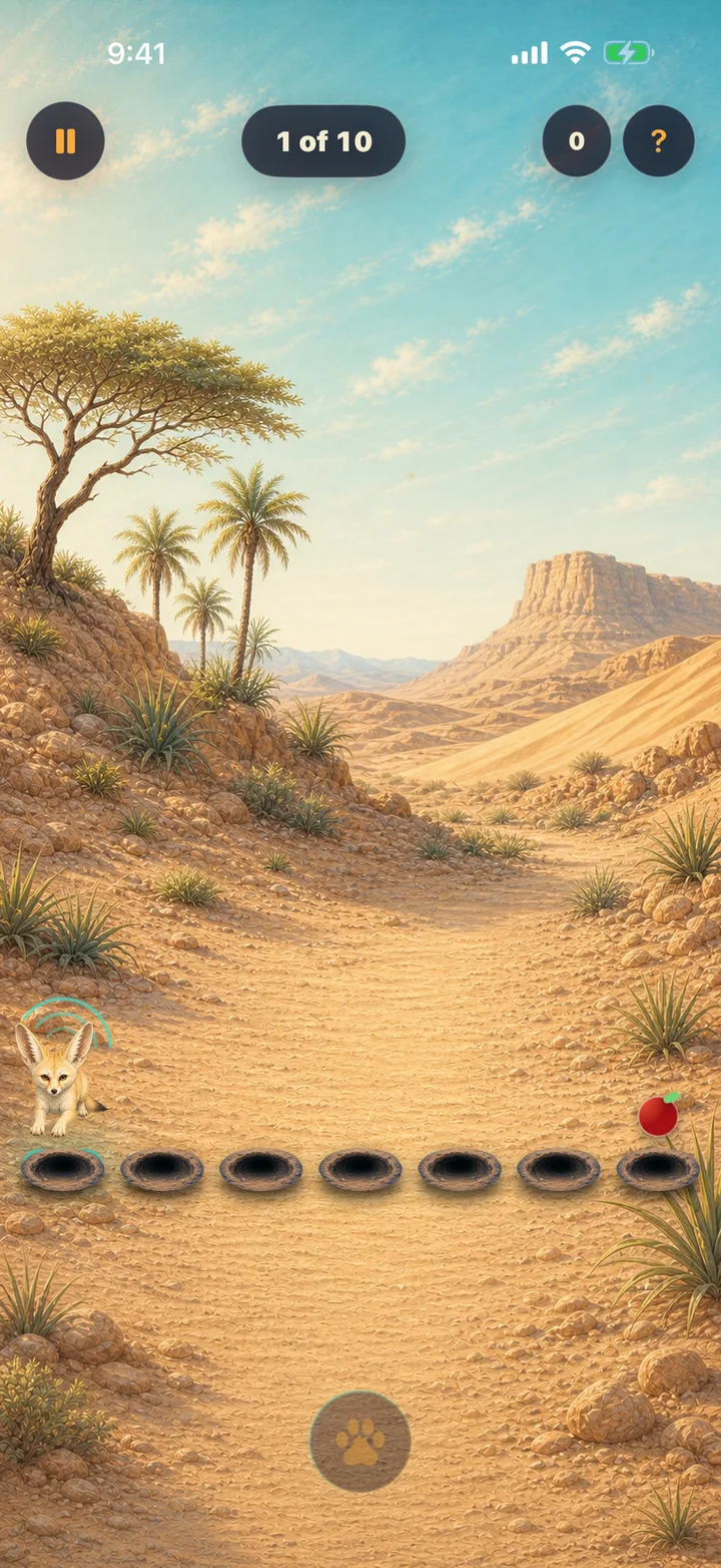 Whispering Dunes: locate a fennec among desert burrows.