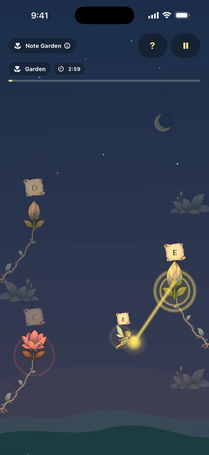 Note Garden: match a note to bloom a flower.